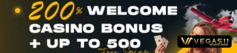 VEGAS11 promotions banner with bonus offers and rewards