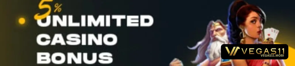 VEGAS11 promotions banner with bonus offers and rewards
